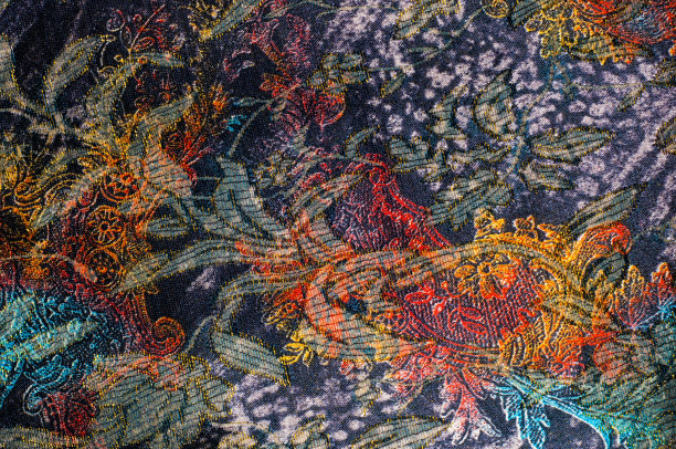 组织，纺织品，布料，织物，材料，纹理。纺织品塞满了蓝色的花朵图片下载