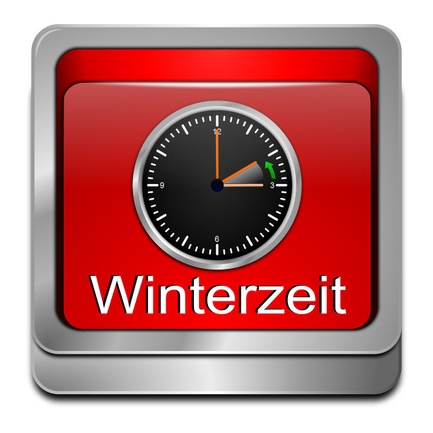 时钟显示结束日光节约时间在红色按钮-在德国- 3D插图图片下载