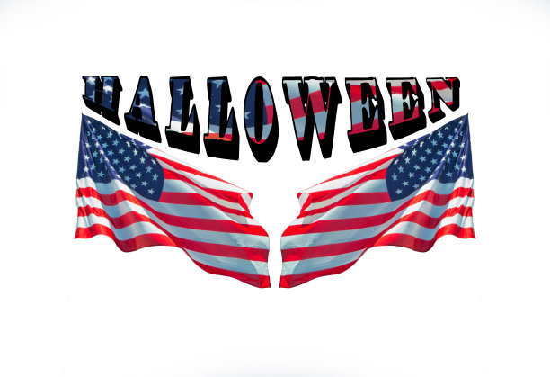 万圣节快乐与两个美国国旗，万圣节的概念图片下载
