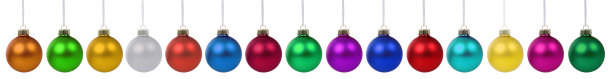 圣诞球、彩球、旗帜、五彩缤纷的装饰排成一行图片下载