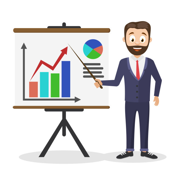 在董事会旁边的演示中，成功的商人用白色背景上的图表图片下载