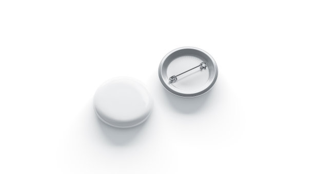 空白白色圆形徽章模型，正面和背面，孤立图片下载