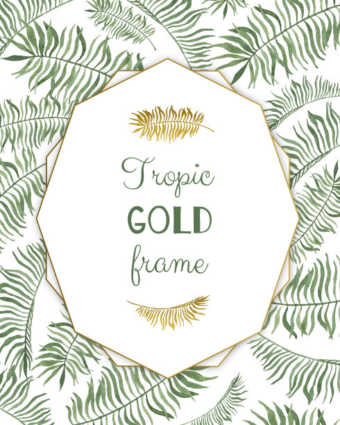 圆形热带框架，模板与地方的文本。水彩插图，孤立的白色背景。图片下载