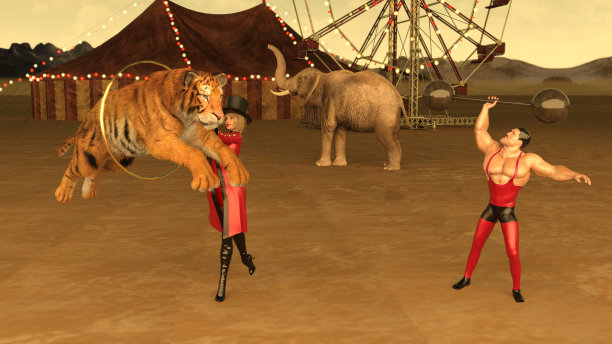 马戏团的表演者与老虎图片下载