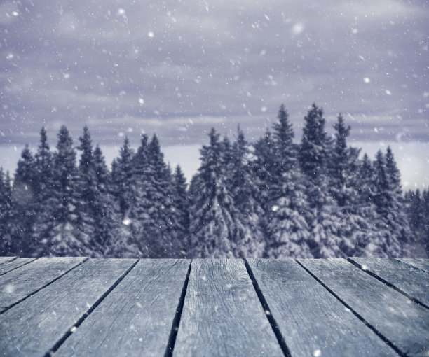 下雪天的木制庭院图片下载