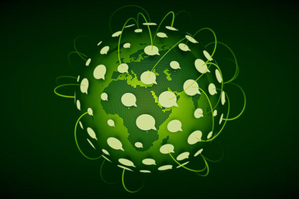 语音气泡遍布全球，通信线路图片下载