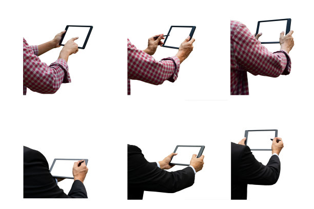 收集手持平板在一个白色的背景图片下载