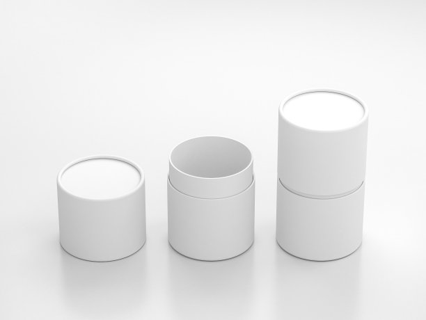打开和关闭白色管锡罐模型，圆柱形包装在白色工作室图片下载