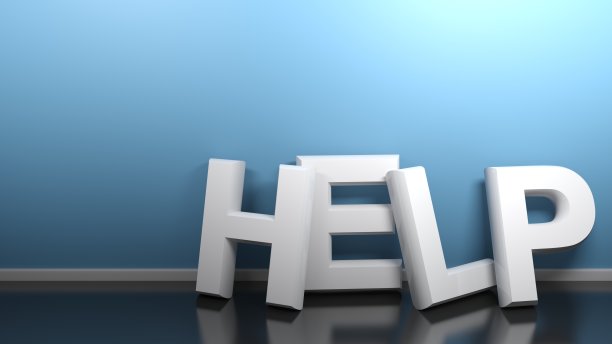 帮助白色在蓝色的墙壁- 3D渲染图片下载
