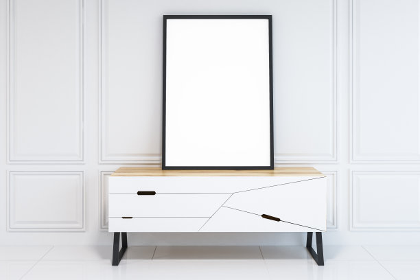 黑色框架海报上的白色衣橱图片下载