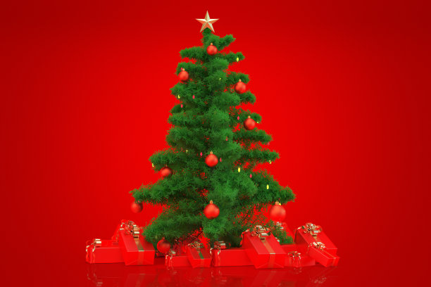 圣诞树上的红色-股票形象图片下载