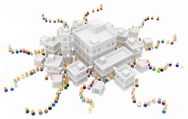 卡通人群，建筑城镇排队图片下载