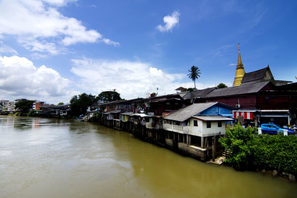 古老的海滨社区。泰国Chanthaburi老城海滨，地标与旧建筑村庄。图片下载