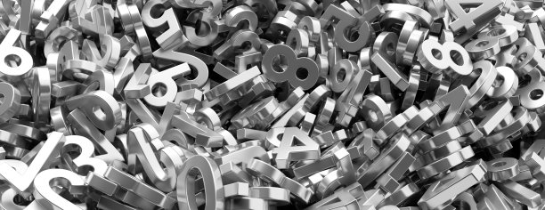 教育、数学、计算概念。银色，金属数字背景，旗帜。三维演示图片下载