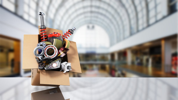 现代汽车维修概念汽车用品配送汽车配件在开箱3d渲染销售背景图片下载