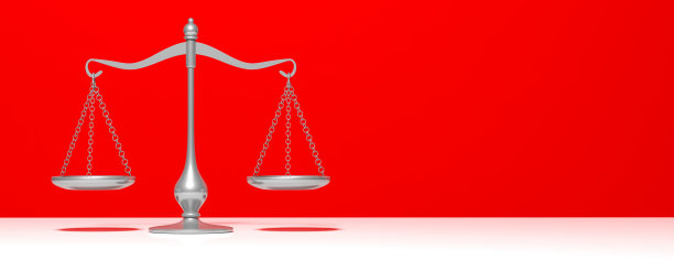 天平平衡的红色墙背景，复制空间，横幅。三维演示图片下载