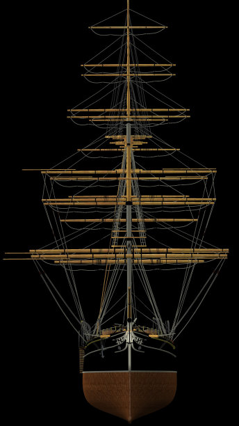 一个典型的19世纪3桅杆Clipper的3D渲染。图片下载