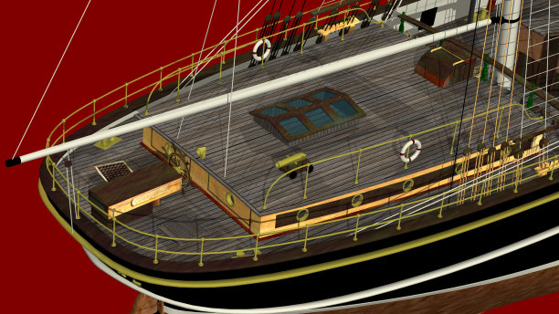 一个典型的19世纪3桅杆Clipper的3D渲染。图片下载