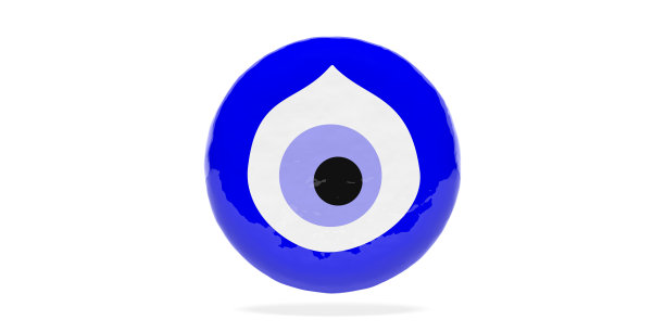 邪恶的护眼符，保护孤立的顶视图上的白色背景。三维演示图片下载