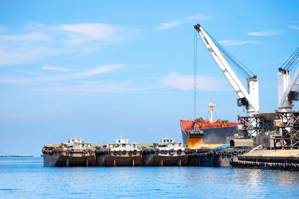 船上装有大米的货船，分布在海域内。图片下载