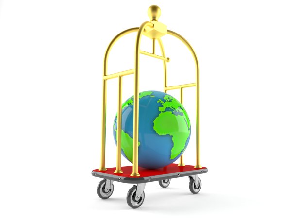 带酒店行李车的环球酒店图片下载