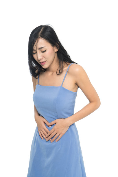 妇女腹痛，月经时痛经孤立于白色图片下载