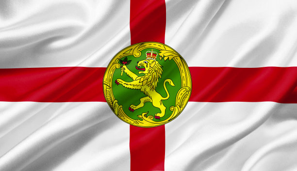 迎风飘扬的奥尔德尼旗，3D插图。图片下载