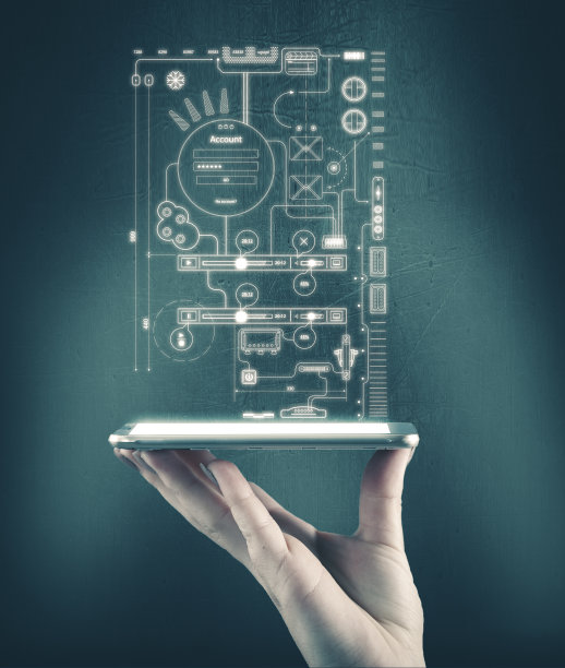 手里拿着一部智能手机上面有账户信息的全息图图片下载