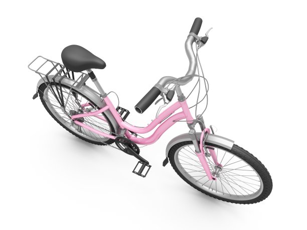 3D渲染粉色自行车孤立的白色背景图片下载