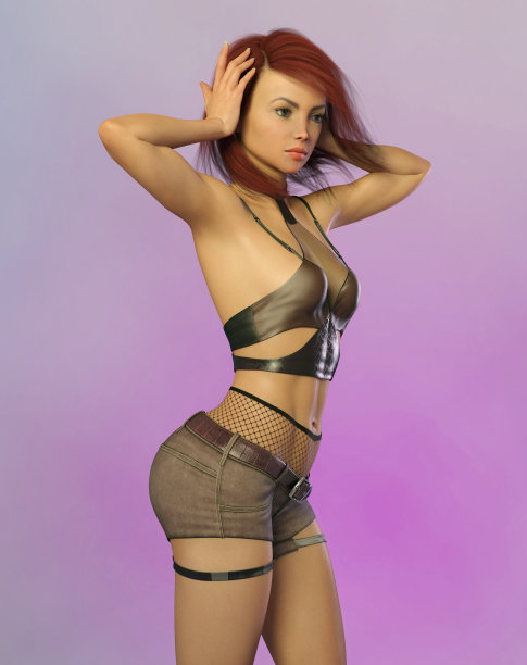 有魅力的女人，吹着头发，穿着休闲衣服图片下载