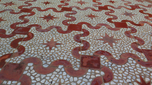 装饰用的波浪红色铺面，点缀着星星图片下载