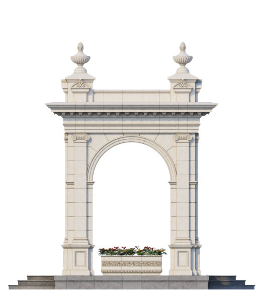 拱廊由白色石砌成的古典风格。三维渲染图片下载