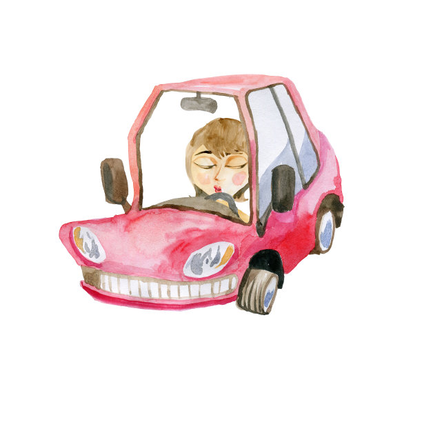 坐在卡通车里的女孩图片下载