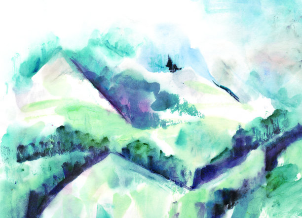雪山水彩风景画（带文案空间）素材图片