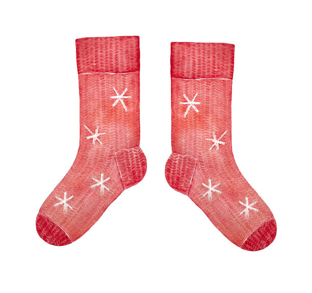 可爱的红色雪花图案针织袜子。温暖舒适的配件，保护脚在寒冷的冬天。图片下载