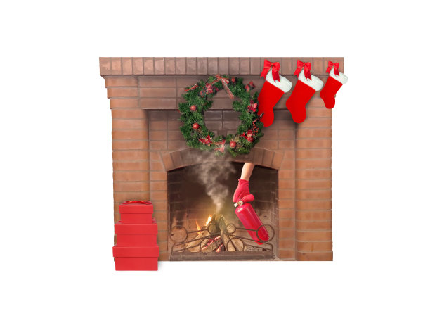 圣诞老人带着礼物爬过壁炉图片下载