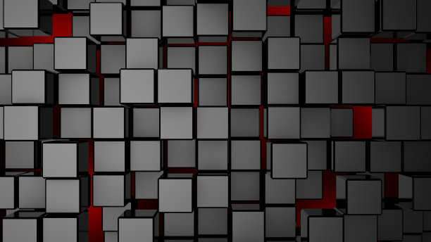 3d黑色立方体在红色辉光未来主义背景，3d渲染图片下载
