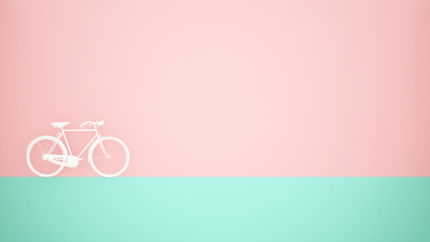 白色的自行车在绿色的地板和粉红色的墙背景- 3D插图图片下载
