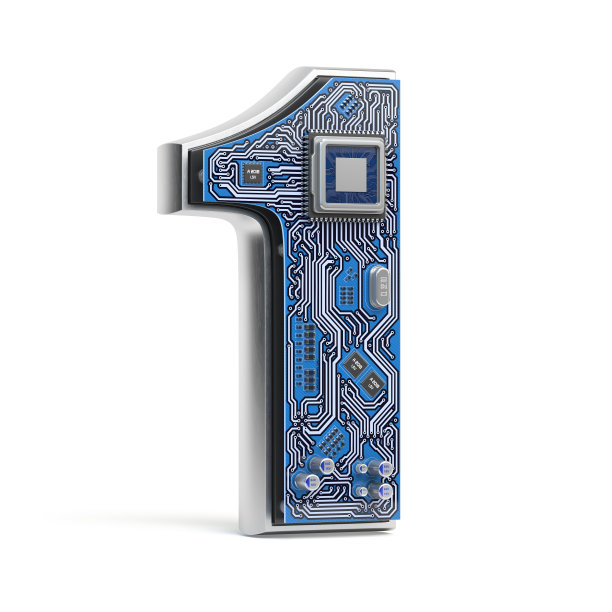 1号是线路板的形式。数字高科技字母孤立在白色。图片下载