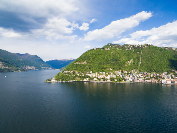 意大利米兰附近的科莫城和湖的航拍照片图片下载