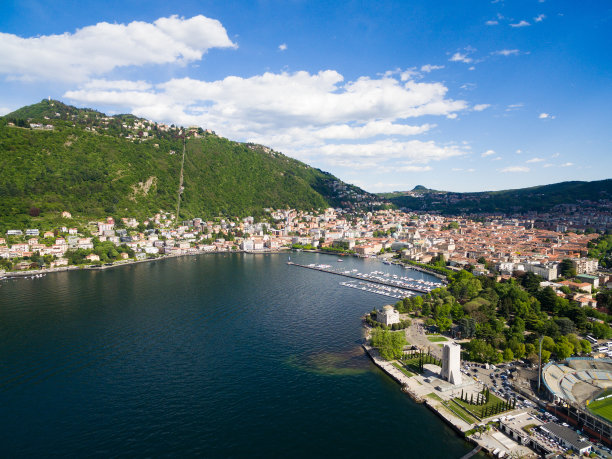 意大利米兰附近的科莫城和湖的航拍照片图片下载