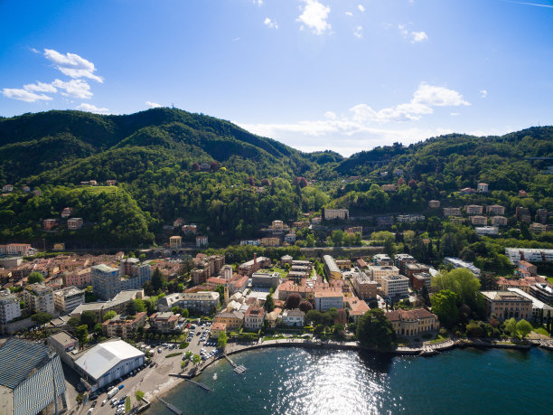 意大利米兰附近的科莫城和湖的航拍照片图片下载