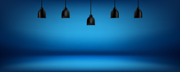 蓝色背景与灯箱上的天花板，抽象梯度工作室和墙壁纹理矢量和插图，可以用来呈现您的产品图片下载