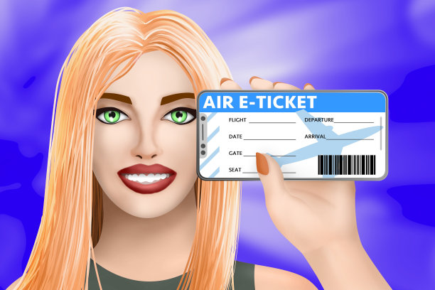 电子机票概念：明亮背景上手绘的可爱女孩插画图片下载