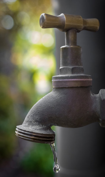 花园里的水龙头漏水。白天。图片下载