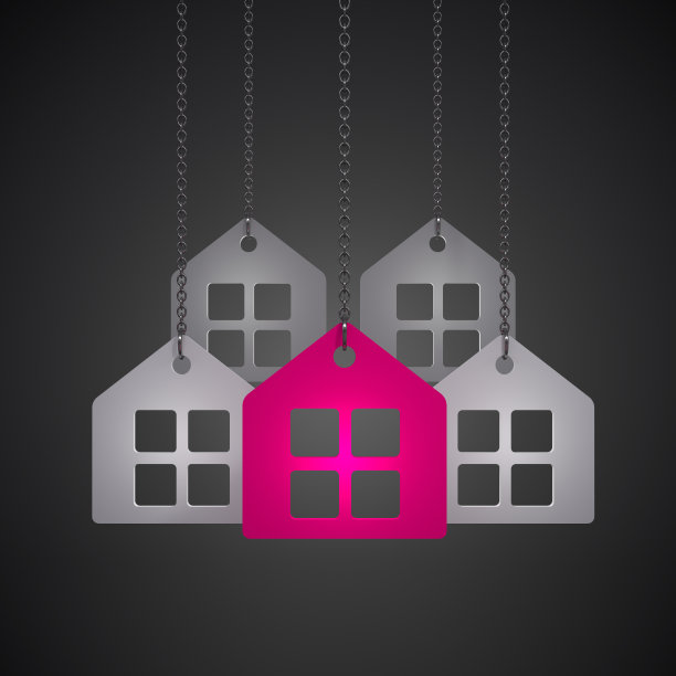 带有链条的原始房屋符号-3D渲染图片下载