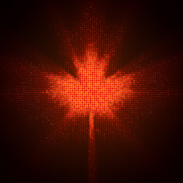 显示器上发光的枫叶形状的LED点图片下载