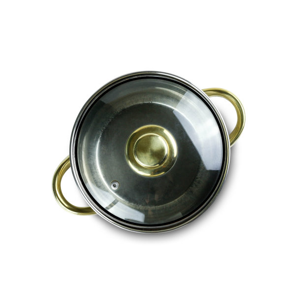 金属砂锅俯视图。关闭了。在白色背景上隔离图片下载