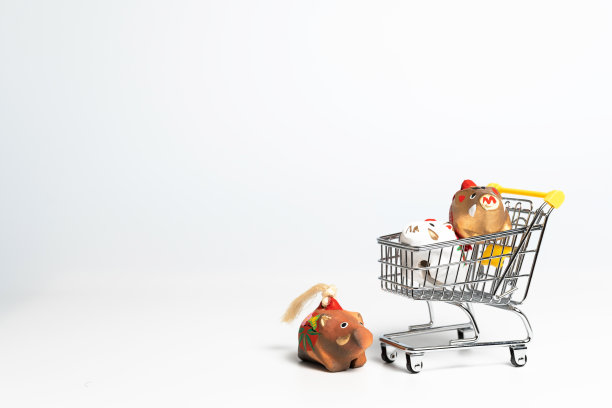 公猪和购物车的娃娃。日本的新年卡片。图片下载