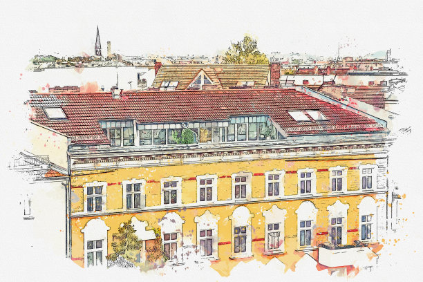 水彩素描水彩素描或插图德国柏林的传统建筑。图片下载